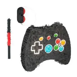 Produktbild: Relaxdays Pinata Set, 3-TLG, Controller, zum Aufhängen, Kinder, Mädchen und Jungs, mit Stab & Maske, unbefüllt, bunt