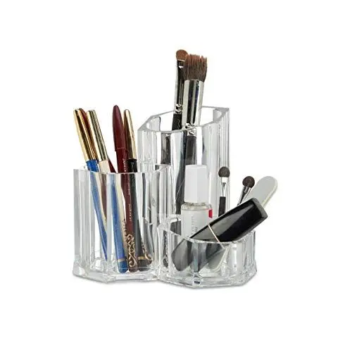 Produktbild: Relaxdays Pinselhalter 3-teilig, Organizer f. Kosmetikpinsel u. Make Up Zubehör, kleiner Acryl Stiftbecher, transparent, 61 x 93 x 96 cm