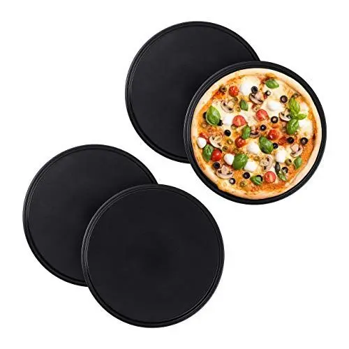 Produktbild: Relaxdays Pizzablech, 2er Set, rund, antihaftbeschichtet, Pizza & Flammkuchen, Carbonstahl, Pizzaform, ca. 1 cm (h) x 32 cm, grau, 10025633