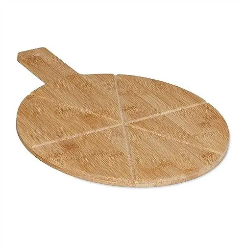 Produktbild: Relaxdays Pizzabrett, Bambus, Ø 30 cm, Servierbrett für Käse, Pizza & Obst, Schneidebrett mit Tragegriff, rund, Natur