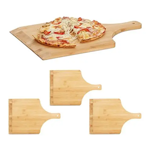Produktbild: Relaxdays Pizzaschaufel Bambus, 45 x 30 cm, als Pizzaschieber, abgerundete Kanten, mit Griff, Brotschieber, natur