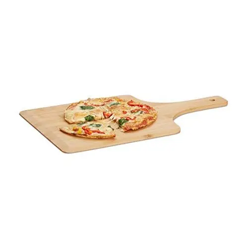 Produktbild: Relaxdays Pizzaschieber Bambus, 50 x 30 cm, als Pizzaschaufel, abgerundete Kanten, mit Griff, Brotschieber, natur