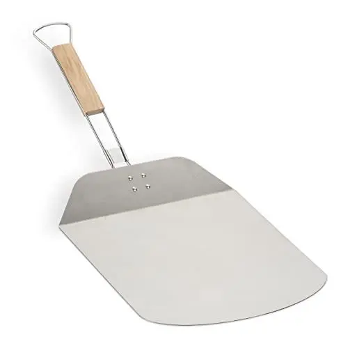 Produktbild: Relaxdays Pizzaschieber, Edelstahl, klappbarer Holzgriff, Pizzaheber BxT: 29 x 29 cm, Pizza & Flammkuchen, silber/natur