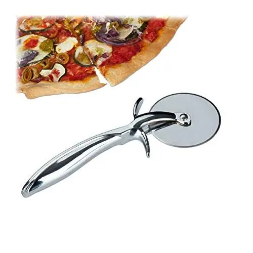 Produktbild: Relaxdays Pizzaschneider Profi, Pizzaroller mit 7 cm Ø Edelstahl Klinge, Pizzamesser mit gummiertem Griff, silber