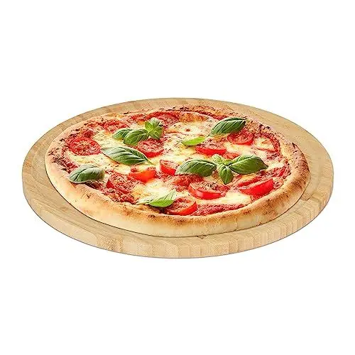 Produktbild: Relaxdays Pizzateller, natürlicher Bambus, Ø 32 cm, Servierbrett für Pizza, Flammkuchen, Käse, rundes Pizzabrett, Natur