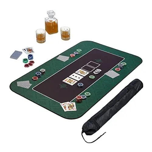 Produktbild: Relaxdays Pokermatte 100 x 60 cm, Texas Holdem, Pokertischauflage groß, rutschhemmend, Polyester, Pokerzubehör, grün