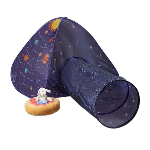 Produktbild: Relaxdays Pop Up Spielzelt Weltraum, mit Spieltunnel, Kinderzelt drinnen & draußen, Krabbelzelt, HBT 90x170x100 cm, bunt