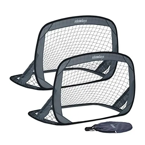 Produktbild: Relaxdays Pop Up Tore 2er Set, Faltbare Fußballtore für den Garten, Kindertore mit Tasche, HxBxT: 78 x 121 x 80 cm, grau