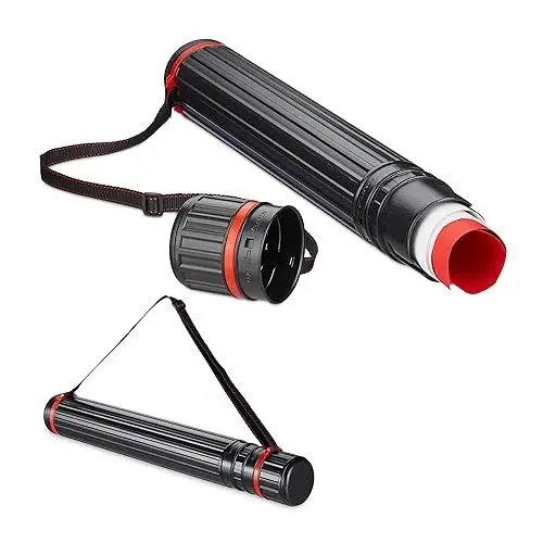 Produktbild: Relaxdays Posterrolle ausziehbar 2er Set, Transport v. Postern, Zeichnungen, 64-107 cm, Teleskopposterrolle, schwarz/rot