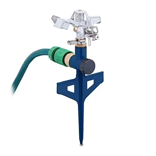 Produktbild: Relaxdays Pulsationssprenger, Gartenbewässerung, 360° Sektorenregner, 12m Reichweite, Rasensprenger, Metall, Silber/blau