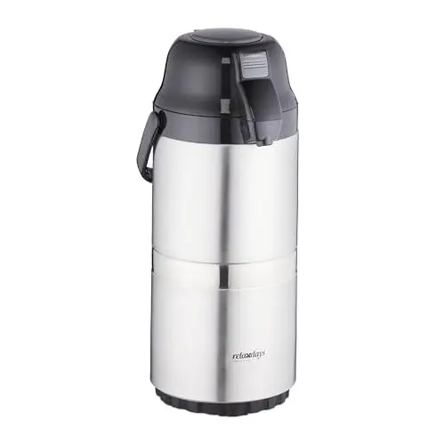 Produktbild: Relaxdays Pumpkanne 3 l, für Kaffee, Pumpkopf & Druckknopf, Büro, Gastronomie, Edelstahl & Kunststoff, silber/schwarz