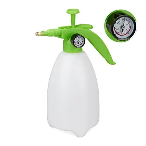 Produktbild: Relaxdays Pumpsprühflasche, einstellbare Messingdüse, Manometer, Garten Schädlingsbekämpfung, 2l Drucksprüher, weiß/grün