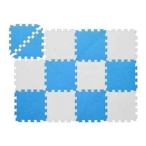Produktbild: Relaxdays Puzzlematte, 12-teilige Spielmatte, schadstofffrei, Eva Schaumstoff, Kinderzimmer, 114 x 86 cm, blau/weiß