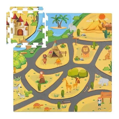 Produktbild: Relaxdays Puzzlematte, 21-TLG. Baby Spielmatte, Safari-Motiv, Tiere, schadstofffreier Schaumstoff, Kindermatte, bunt