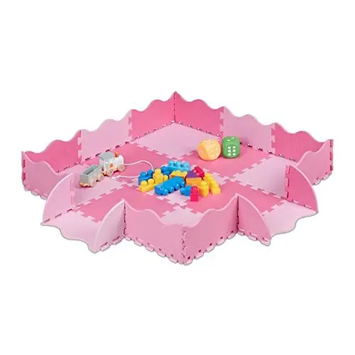 Produktbild: Relaxdays Puzzlematte 25-teilig, Eva Schaumstoff, schadstofffrei, 0,77 m², Spielmatte mit Rand, Kindermatte, rosa-pink