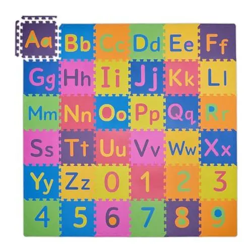 Produktbild: Relaxdays Puzzlematte ABC und Zahlen, 90 Teile, Spielmatte Kinder, BxT: 180,5x180,5 cm, unbedenklich, Schaumstoff, bunt