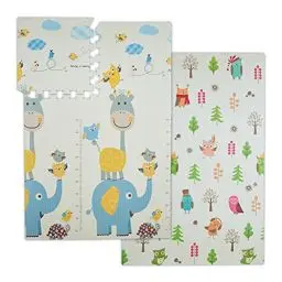 Produktbild: Relaxdays Puzzlematte, Motive: Waldtiere/Zootiere mit Messlatte, schadstofffrei, Babyschaumstoffmatte 120x175 cm, bunt