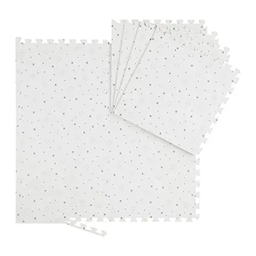 Produktbild: Relaxdays Puzzlematte Sterne, 8 Stück, EVA Schaumstoff, schadstofffrei, Baby & Kinder, Spielmatte, 50x50 cm, weiß/grau