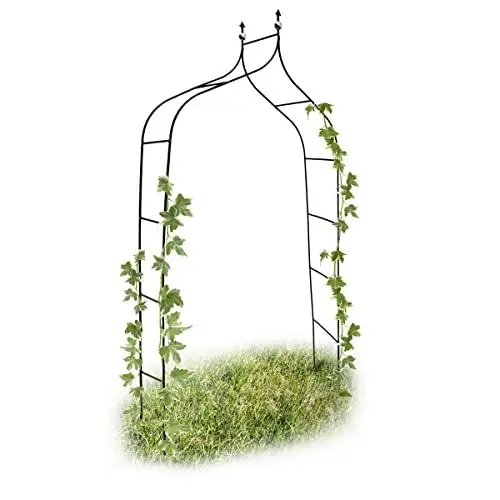Produktbild: Relaxdays Rankbogen Metall geschwungen 240 cm, royaler Rosenbogen mit Spitze, Rankhilfe und Gartendeko f. Draußen, grün