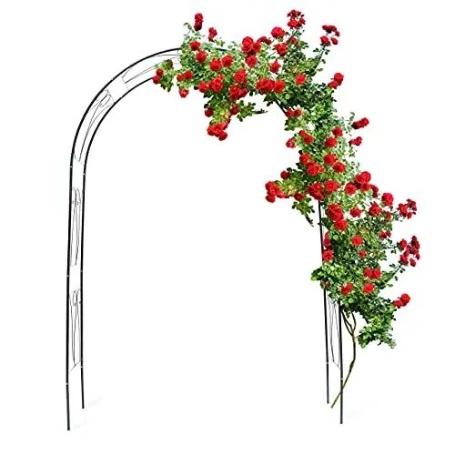 Produktbild: Relaxdays Rankbogen Rosen 233 x 153 x 39 cm HxBxT, Metall Rosenbogen, wetterfeste Rankhilfe mit Verzierung, dunkelgrün, Grün