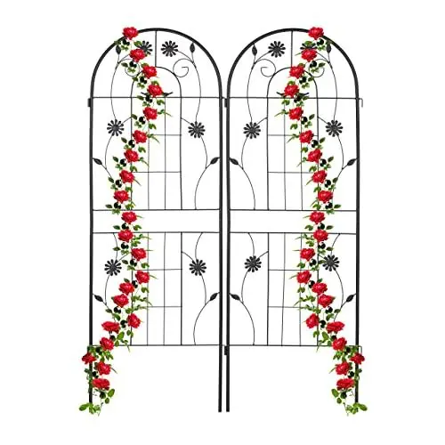 Produktbild: Relaxdays Rankgitter, 2er Set, 150 x 50 x 1,5 cm, Metall, Rankhilfe für Kletterpflanzen, freistehend, zum Stecken, schwarz