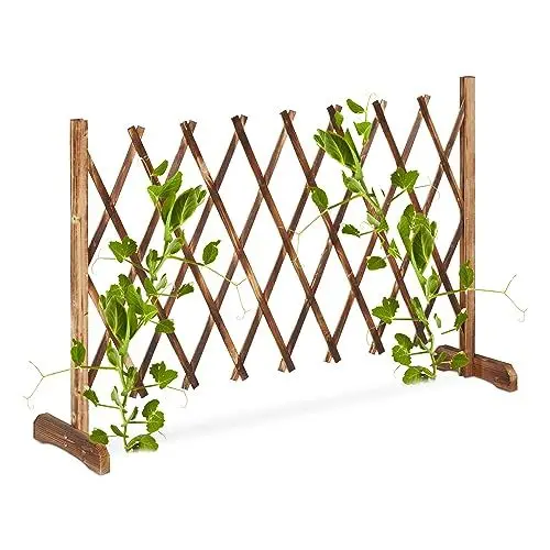 Produktbild: Relaxdays Rankgitter Holz, ausziehbar bis 185 cm, Rankhilfe Kletterpflanzen, Scherengitter freistehend, Garten, Natur