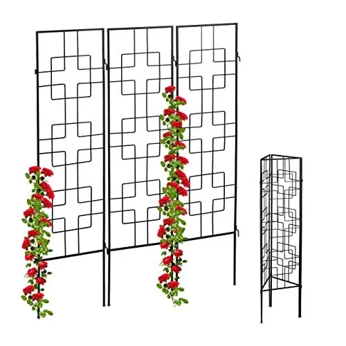Produktbild: Relaxdays Rankgitter Metall, 3er Set, zum Stecken, Rankhilfe für Kletterpflanzen, 122 x 30,5 cm, Spalier Garten, schwarz