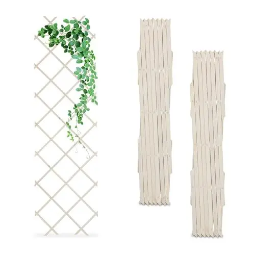 Produktbild: Relaxdays Rankgitter ausziehbar, 3er Set, Rankhilfe Kletterpflanzen, 180x60 cm, Garten, Balkon, Terrasse, Holz, Weiß
