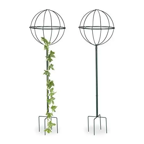 Produktbild: Relaxdays Rankhilfe, 2er Set, Kugel, freistehend, Beet, Topfpflanzen, wetterfest, Kletterhilfe, H: 118,5 cm, dunkelgrün