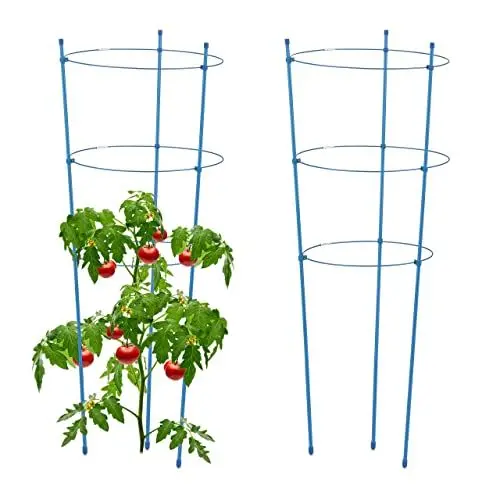 Produktbild: Relaxdays Rankhilfe 2er Set, Metall & Kunststoff, 76 cm hoch, 3 verstellbare Ringe, Rankstütze Kletterpflanzen, blau