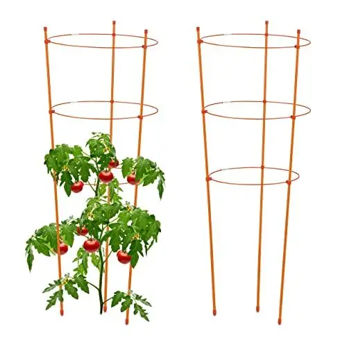 Produktbild: Relaxdays Rankhilfe 2er Set, Metall & Kunststoff, 76 cm hoch, 3 verstellbare Ringe, Rankstütze Kletterpflanzen, orange