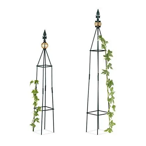 Produktbild: Relaxdays Rankhilfe, 2er Set, freistehend, Beet, Topfpflanzen, wetterfest, Rankpyramide H: 99,5 cm & 81 cm, dunkelgrün