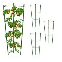 Produktbild: Relaxdays Rankhilfe, 4er Set, 3 Ringe, HxD: 45 x 18 cm, Blumen & Nutzpflanzen, Metall & Kunststoff, Pflanzenstütze, grün