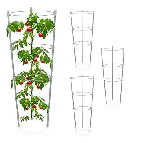 Produktbild: Relaxdays Rankhilfe 4er Set, Metall & Kunststoff, 45 cm hoch, 3 verstellbare Ringe, Rankstütze Kletterpflanzen, grau