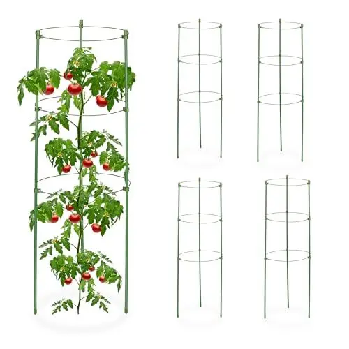 Produktbild: Relaxdays Rankhilfe, 5er Set, 3 Ringe, HxD: 60 x 20 cm, Blumen & Nutzpflanzen, Metall & Kunststoff, Pflanzenstütze, grün