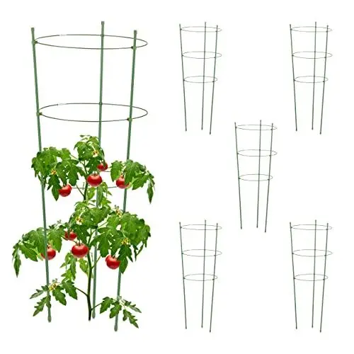 Produktbild: Relaxdays Rankhilfe 6er Set, Metall & Kunststoff, 76 cm hoch, 3 verstellbare Ringe, Rankstütze für Kletterpflanzen, grün