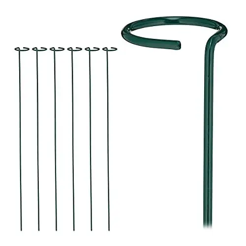 Produktbild: Relaxdays Rankhilfe 6er Set, Pflanzenhalterstab mit Blumenring, wetterfest, Blumenstütze aus Metall, 80 cm, dunkelgrün