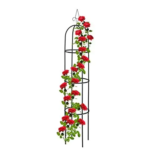 Produktbild: Relaxdays Rankhilfe Obelisk, 200 cm hoch, Ranksäule für Kletterpflanzen, Metall, freistehend, Rosenkletterhilfe, schwarz, 200 x 41 cm