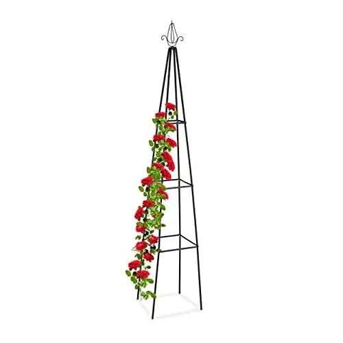 Produktbild: Relaxdays Rankhilfe Obelisk, 204 cm hoch, Ranksäule für Kletterpflanzen, aus Metall, freistehend, Rosenturm, schwarz