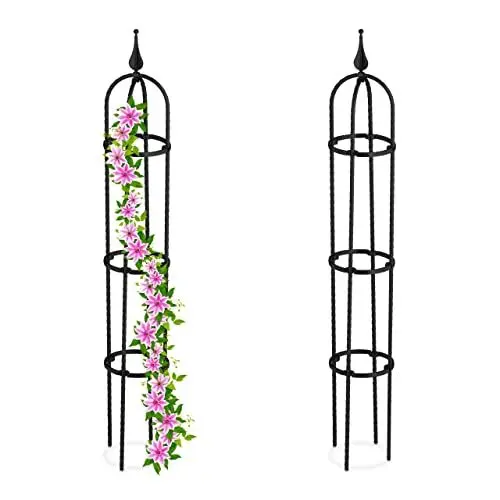 Produktbild: Relaxdays Rankhilfe Obelisk, 2er Set, 100cm hoch, Ranksäule für Kletterpflanzen, Metall, freistehend, Rosenturm, schwarz