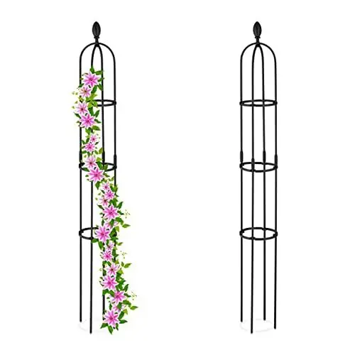 Produktbild: Relaxdays Rankhilfe Obelisk, 2er Set, 160x20 cm, Ranksäule für Kletterpflanzen, Metall, freistehend, Rosenturm, schwarz