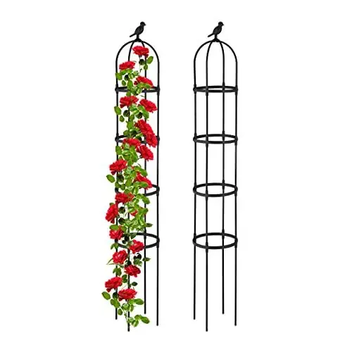 Produktbild: Relaxdays Rankhilfe Obelisk, 2er Set, 188x30 cm, Ranksäule für Kletterpflanzen, Metall, freistehend, Rosenturm, schwarz