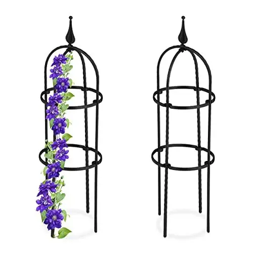 Produktbild: Relaxdays Rankhilfe Obelisk, 2er Set, 70 cm hoch, Ranksäule für Kletterpflanzen, Metall, freistehend, Rosenturm, schwarz, 70 x 20 cm