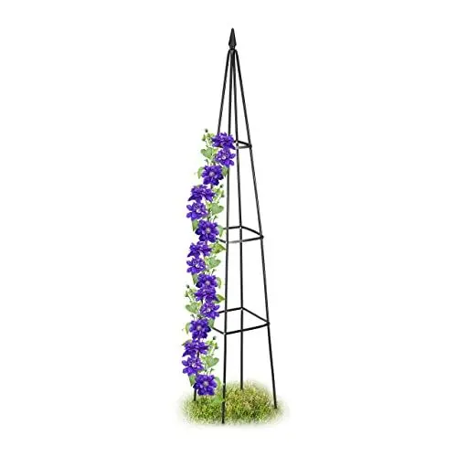 Produktbild: Relaxdays Rankhilfe Obelisk, HBT 190 x 35 x 35 cm, Rankpyramide Kletterpflanzen, Metall, freistehend, Rosenturm, schwarz