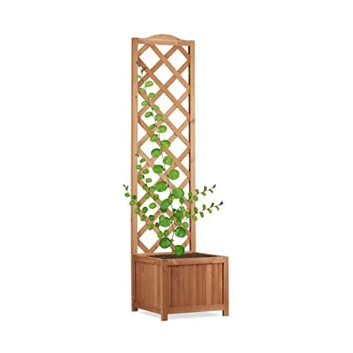 Produktbild: Relaxdays Rankkasten Holz, Garten Pflanzkübel m. Rankgitter, 25 L Pflanzkasten, 150 cm Rankhilfe wetterfest, natur