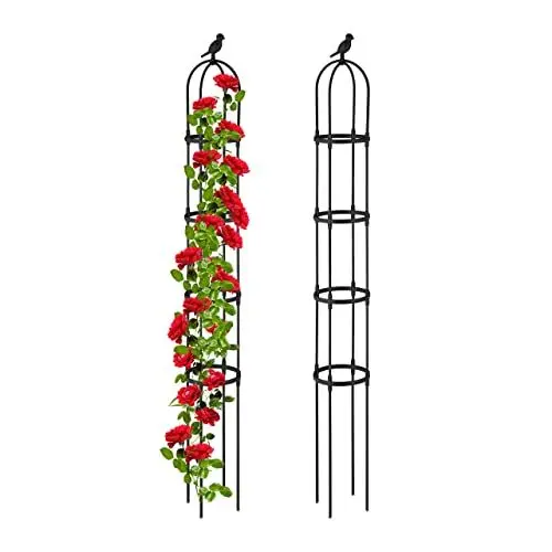 Produktbild: Relaxdays Ranksäule 2er Set, Metall, H x D: 188 x 24 cm, runder Rankobelisk, Kletterpflanzen, Rosen & Tomaten, schwarz