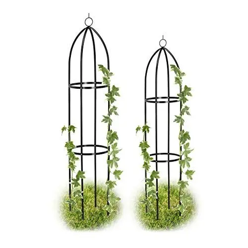 Produktbild: Relaxdays Rankturm 2er Set, freistehend, Rankhilfe für Rosen, Kletterpflanzen, wetterfest, H: 139 cm & 149 cm, schwarz