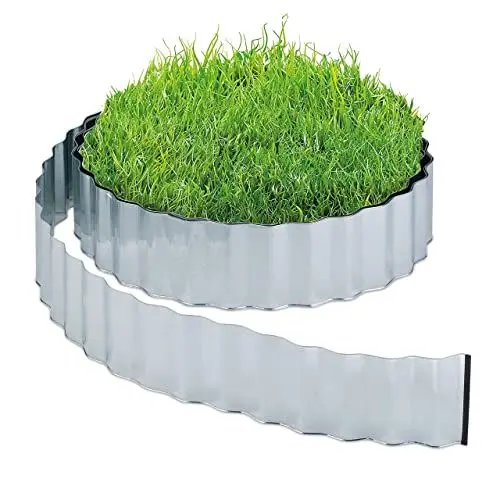 Produktbild: Relaxdays Rasenkante 15m, Beetbegrenzung aus Metall, verzinkt, flexibel, Umrandung f. Beet oder Rasen, 16cm hoch, Silber