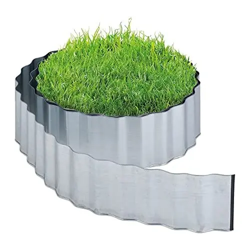 Produktbild: Relaxdays Rasenkante 6m, Beetbegrenzung aus Metall, verzinkt, flexibel, Umrandung f. Beet oder Rasen, 16cm hoch, Silber