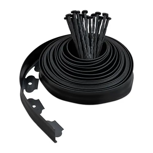 Produktbild: Relaxdays Rasenkante mit Erdanker, 10 m, zur Beeteinfassung & Wegumrandung, Flexibles Rasenband, Kunststoff, schwarz